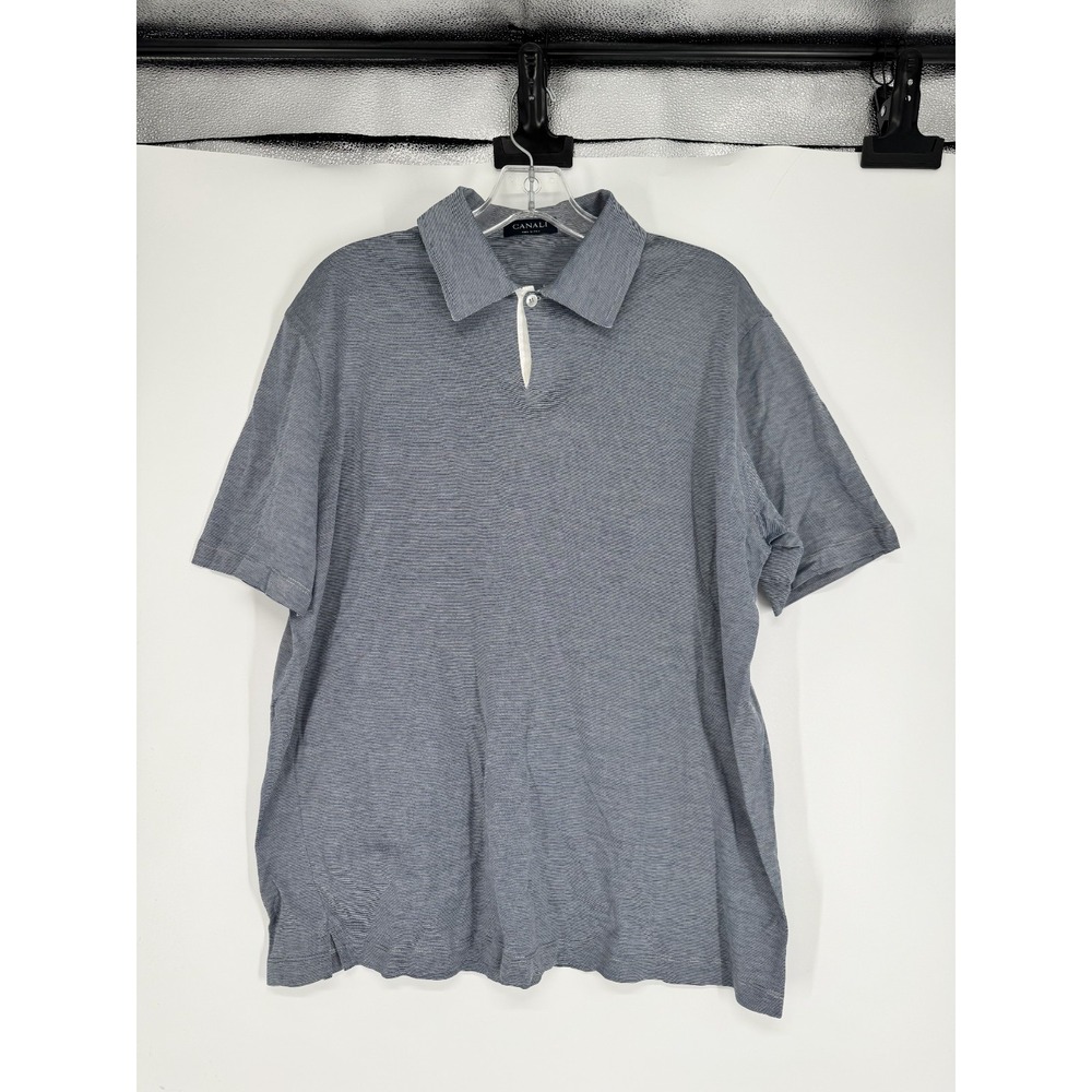 Canali Polo Shirt Mens Size 54 Blue Striped Cotton Short Sleeve Made In Italy